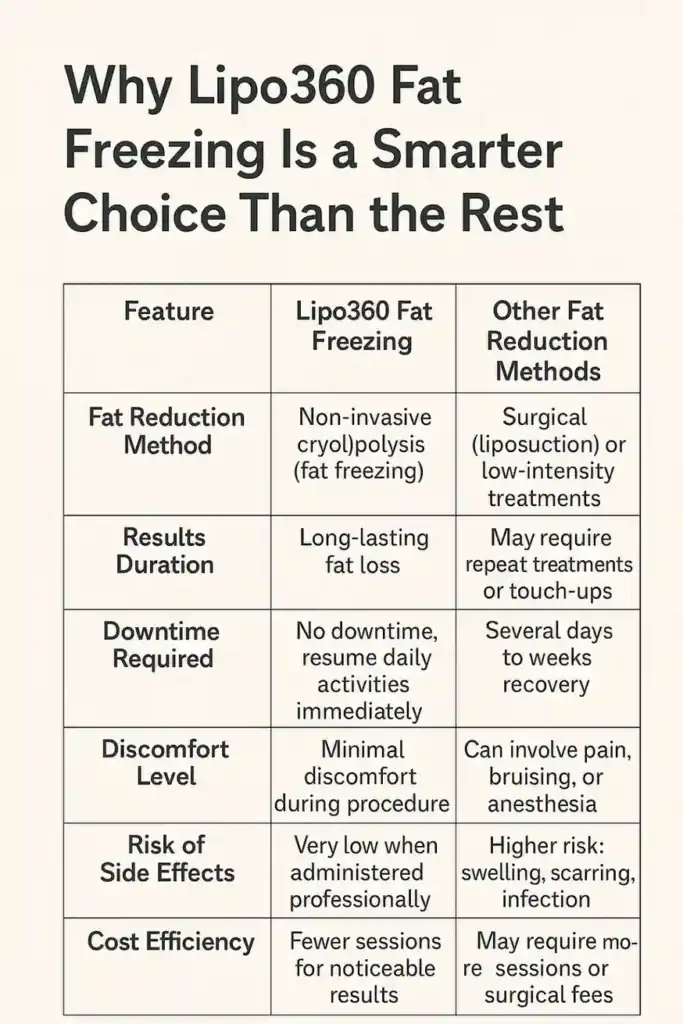 Is it possible to permanently freeze fat cells? 2 Table showing benefits of fat freezing to remove fat cells Surrey from Lipo 360